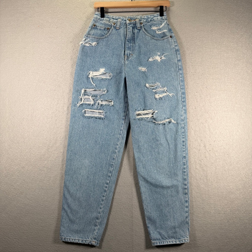 Vintage Unionbay Light Wash Distressed High Waisted Mom Jeans Size 7/8 90's